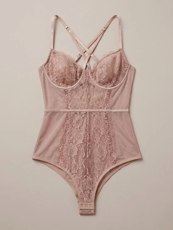 La Vie En Rose Lace & Mesh Bodysuit - Blush - Picture 1 of 2